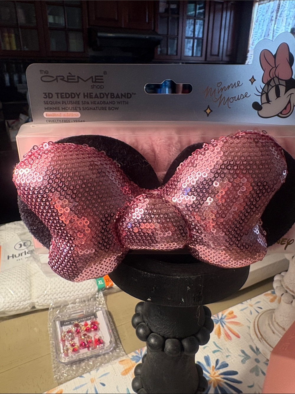 CRÈME SHoP Minnie Mouse Sequin Pink 3D Teddy Headband